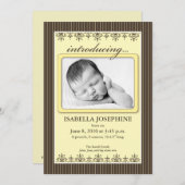 クラシックなピンストライプのレモン 5x7” 出生発表 案内状 (正面/裏面)