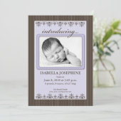 クラシックなピンストライプ ライラック 5x7" 出生発表 案内状 (スタンド正面)