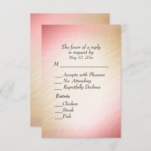 クラシックなピーチの返信案内（メニュー選択付き） 出欠カード (正面/裏面)