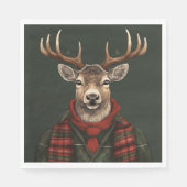 クラシックなファーマー ハウススタイルのチェック柄 鹿とグリーン スタンダードランチョンナプキン (正面)