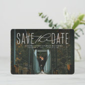 クラシックなフォトカード式の結婚予定日お知らせ セーブザデート (スタンド正面)