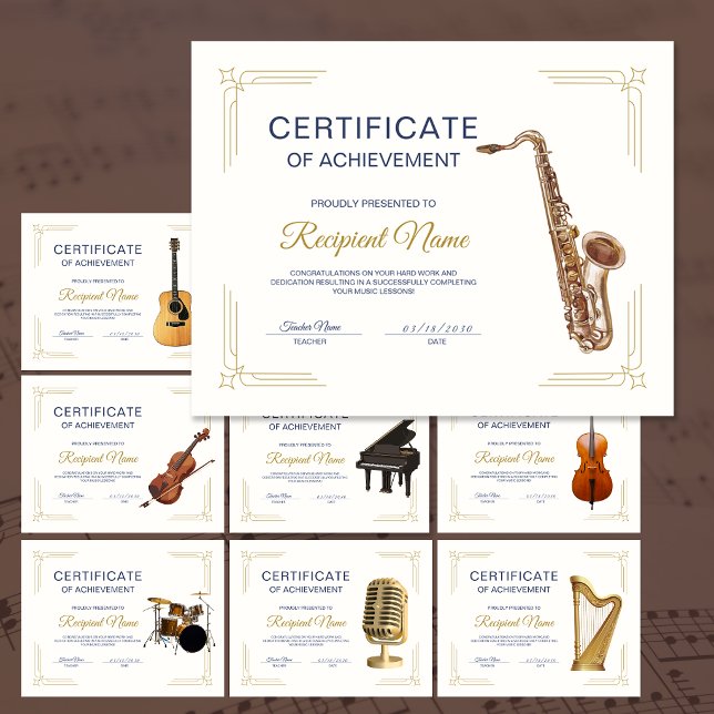 クラシックなフレームのサックスコース修了賞状 (Classy Frame Saxophone Course Award Certificate)