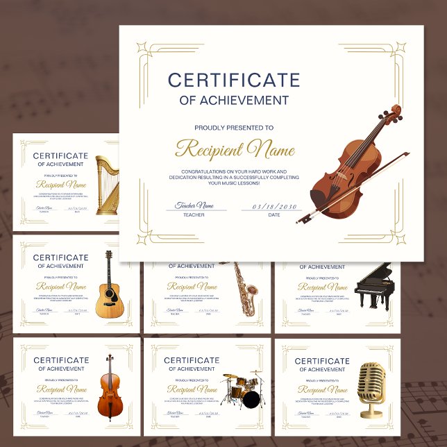 クラシックなフレーム バイオリン コース修了賞状  (Classy Frame Violin Course Award Certificate)