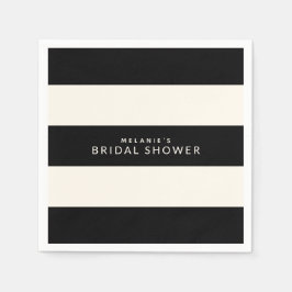 クラシックなブラックとエクルーレのストライプ柄のブライズシャワー スタンダードカクテルナプキン