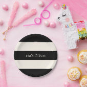 クラシックなブラックとエクルーレのストライプ柄のブライズシャワー ペーパープレート (パーティー)