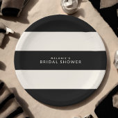 クラシックなブラックとエクルーレのストライプ柄 ブライダルシャワー ペーパープレート