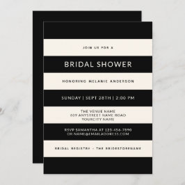 クラシックなブラックとオフホワイトのストライプ柄のブライズシャワー 招待状