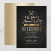 クラシックなブラックとゴールドの50周年結婚記念日 招待状 (正面/裏面)