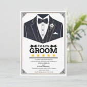 クラシックなブラックとホワイトのエレガントなテキスト チーム グルーム 招待状 (スタンド正面)