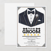 クラシックなブラックとホワイトのエレガントなテキスト チーム グルーム 招待状 (正面/裏面)