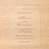 クラシックなブラックとホワイトのモノグラム エレガントなウェディング アクリル招待状 (正面)