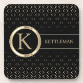 クラシックなブラックと金ゴールド抽象芸術 – パーソナライズ コースター (正面)