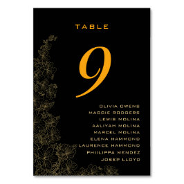 クラシックなブラックの繊細な花柄ネーム テーブルナンバー