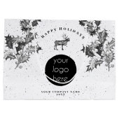 クラシックなブラックホワイトのホリデービジネスロゴクリスマス ラージペーパーバッグ (裏面)