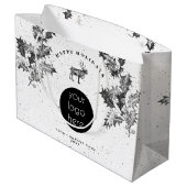 クラシックなブラックホワイトのホリデービジネスロゴクリスマス ラージペーパーバッグ (裏面アングル)