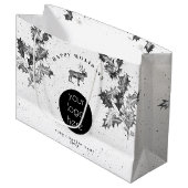 クラシックなブラックホワイトのホリデービジネスロゴクリスマス ラージペーパーバッグ (正面アングル)