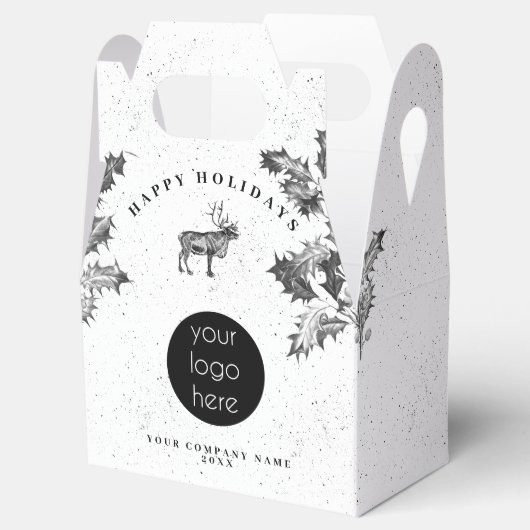 クラシックなブラックホワイトのホリデービジネスロゴ クリスマス フェイバーボックス (オープン)