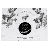 クラシックなブラックホワイトのホリデービジネスロゴ クリスマス ラージペーパーバッグ (正面)