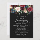クラシックなブラックボタニカル 50周年結婚記念日 招待状 (正面)