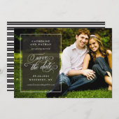 クラシックなブラック&ホワイトのエレガントなスクリプト結婚式 セーブザデート (正面/裏面)