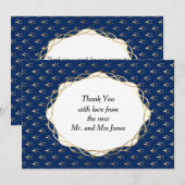 クラシックなブルーとゴールドのウェディング サンキューカード (正面/裏面)