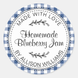 クラシックなブルーチェック柄のモダンな手作りブルーベリージャムラベル ラウンドシール