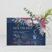 クラシックなブルーバイオレットの花柄レースウェディング セーブザデート (スタンド正面)