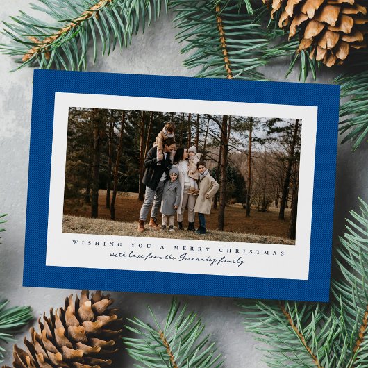 クラシックなヘリンボーン ツイードフレームのシンプルな青い写真 シーズンカード