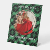 クラシックなホリデーグリーンチェック柄の写真 台座サイン (正面)