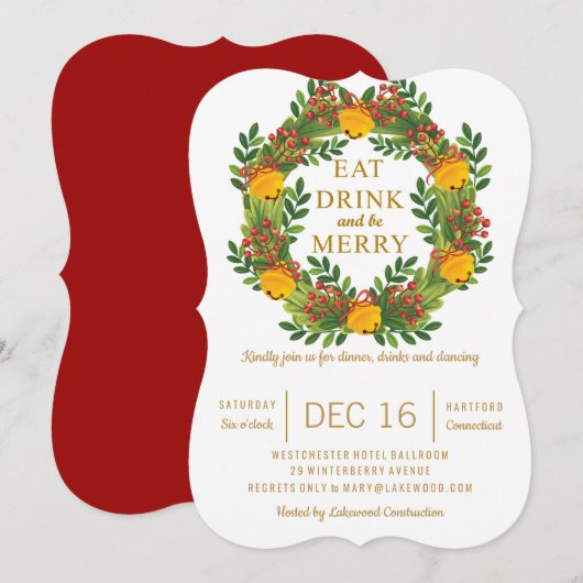 クラシックなホリデーシーズンのリースパーティークリスマスツリー 招待状 (正面/裏面)