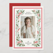 クラシックなホリデーシーズンの定番、ボーダーとバーリー | グリーティングカード シーズンカード (正面/裏面)