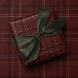 クラシックなホリデープレイドのスタイリッシュなワインレッドのクリスマス ラッピングペーパー