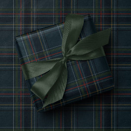 クラシックなホリデープレイドのネイビークリスマス ラッピングペーパー