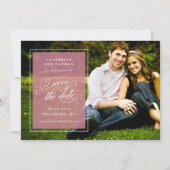 クラシックなホワイトとピンクのエレガントなスクリプトウェディング セーブザデート (正面)