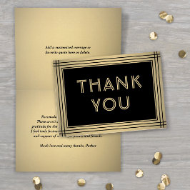 クラシックなボーダー エレガント ブラックとゴールド 折り畳み式 サンキューカード