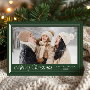 クラシックなボーダー 森林の緑のメリークリスマス 写真 シーズンカード