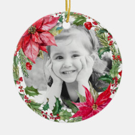 クラシックなポインセチアの楽しいクリスマスの写真 セラミックオーナメント
