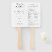 クラシックなマグノリア ブラック＆ホワイト ウェディングプログラム ハンドファン (正面&裏面)