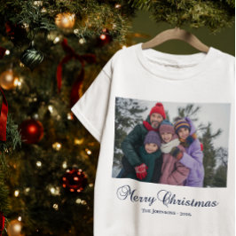 クラシックなメリークリスマスのカリグラフィーファミリーフォト トライブレンドTシャツ