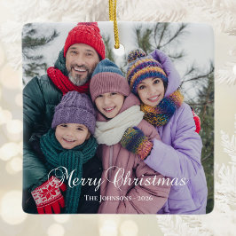 クラシックなメリークリスマスのカリグラフィー写真 セラミックオーナメント
