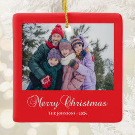 クラシックなメリークリスマスのカリグラフィー写真 赤 セラミックオーナメント