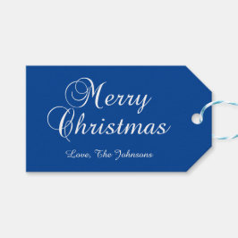 クラシックなメリークリスマスカリグラフィーブルー ギフトタグ