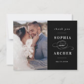 クラシックなモノクロの結婚式の写真 サンキューカード (正面)