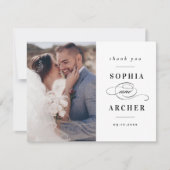クラシックなモノクロの結婚式の写真 サンキューカード (正面)