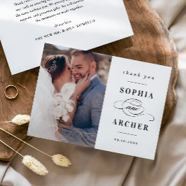クラシックなモノクロの結婚式の写真 サンキューカード