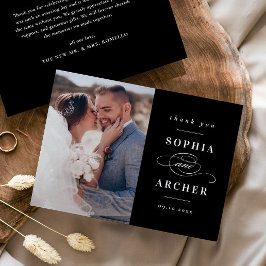 クラシックなモノクロの結婚式の写真 サンキューカード