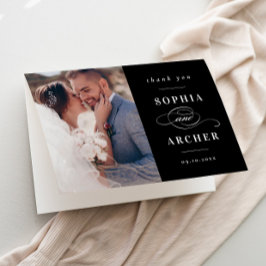 クラシックなモノクロの結婚式の写真 サンキューカード