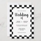 クラシックなモノクロタイルのフレーム 招待状 (正面)