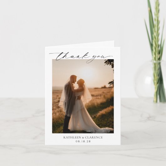 クラシックなモノクロ写真のエレガントな結婚式 サンキューカード (正面)