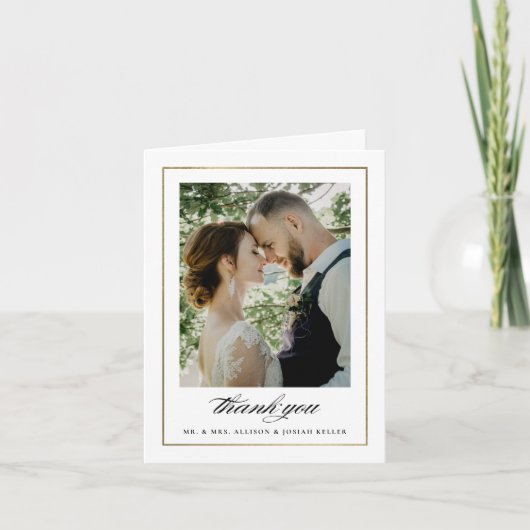 クラシックなモノクロ写真の結婚式 サンキューカード (正面)